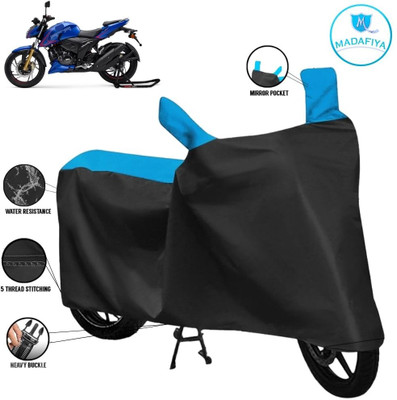 MADAFIYA Waterproof Two Wheeler Cover for TVS(Apache RTR 200 4V, Black, Blue)