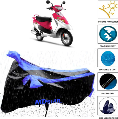 Mdstar Waterproof Two Wheeler Cover for TVS(Scooty, Black, Blue)