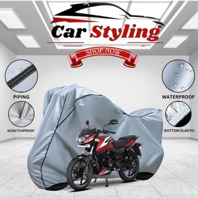 Car Styling Waterproof Two Wheeler Cover for Bajaj(Pulsar 150 DTS-i, Silver, Black)