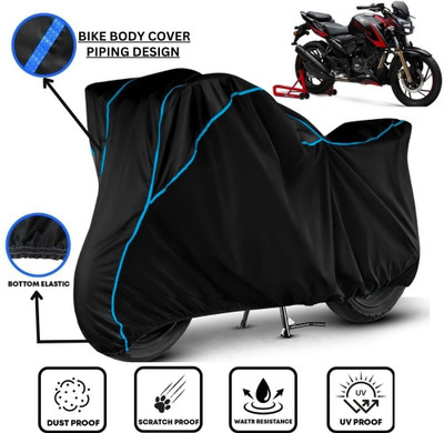 LE PRA Waterproof Two Wheeler Cover for TVS(Apache RTR 200 4V, Black, Blue)