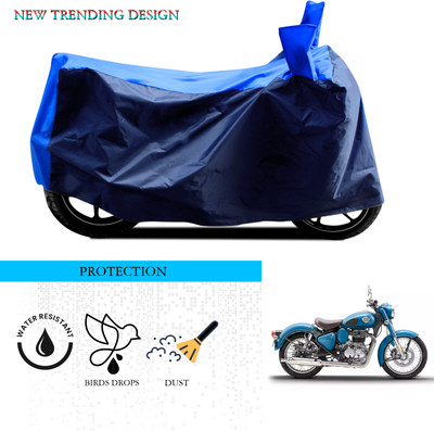 ANTHUB Waterproof Two Wheeler Cover for Royal Enfield(Classic Squadron, Black, Blue)