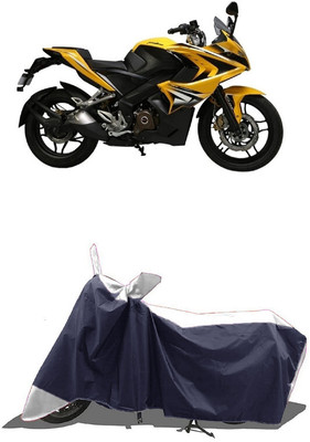 SUGASHRI Waterproof Two Wheeler Cover for Bajaj(Pulsar SS400, White, Blue)