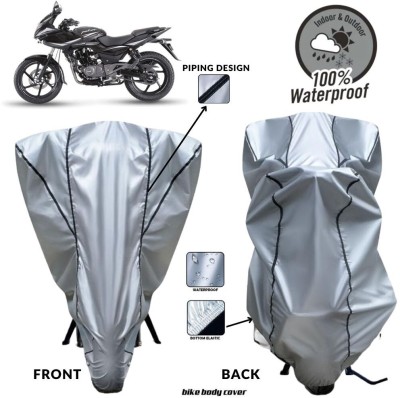 MADAFIYA Two Wheeler Cover for Bajaj(Pulsar 220F, Silver, Black)