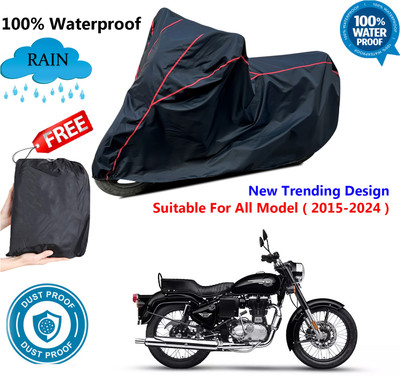 AUTOCAD Waterproof Two Wheeler Cover for Royal Enfield(Bullet 350 Twinspark, Black, Red)