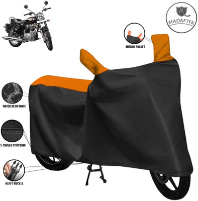 MADAFIYA Waterproof Two Wheeler Cover for Royal Enfield(Bullet 350 New, Black, Orange)