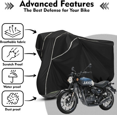 Shiv Kanha Waterproof Two Wheeler Cover for Royal Enfield(Hunter 350, Black, White)