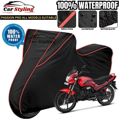 Car Styling Waterproof Two Wheeler Cover for Hero(Passion Pro, Black, Red)