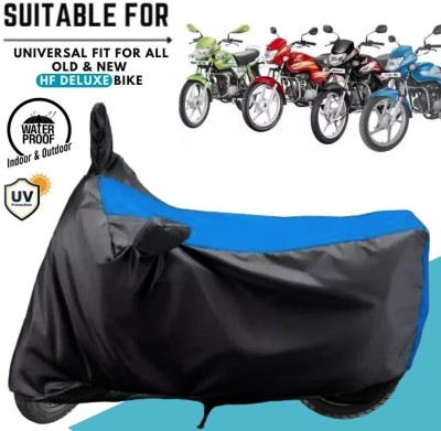 MADAFIYA Waterproof Two Wheeler Cover for Hero, Honda, Universal For Bike(HF Deluxe, Black, Blue)