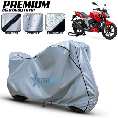 Starvin Waterproof Two Wheeler Cover for TVS(Apache RTR 160 4V, Silver, Black)