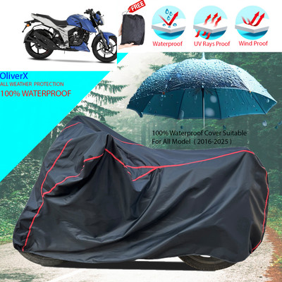 OliverX Waterproof Two Wheeler Cover for TVS(Apache RTR 160, Black)