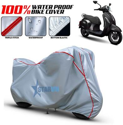 Starvin Waterproof Two Wheeler Cover for Bajaj(Chetak, Silver, Red)