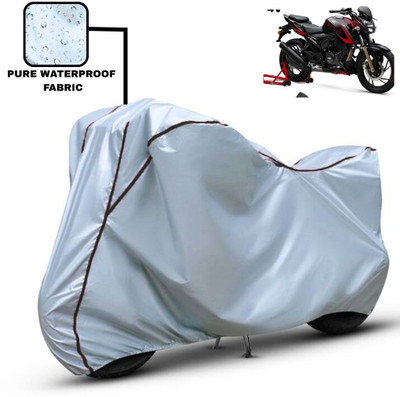 Delphinium Waterproof Two Wheeler Cover for TVS(Apache RTR 200 4V, Silver, Black)