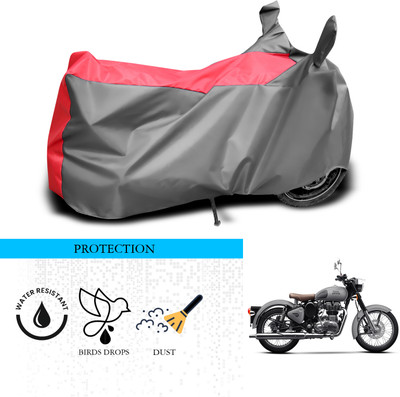 ANTHUB Waterproof Two Wheeler Cover for Royal Enfield(Classic 500, Grey, Red)
