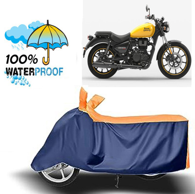 ROYAL AUTO MART Waterproof Two Wheeler Cover for Royal Enfield(Meteor 350, Blue, Orange)
