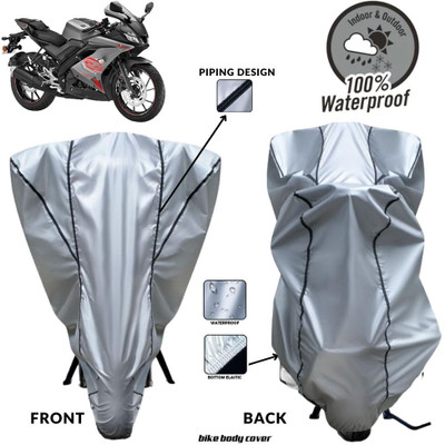 MADAFIYA Two Wheeler Cover for Yamaha(R15 V3, Silver, Black)