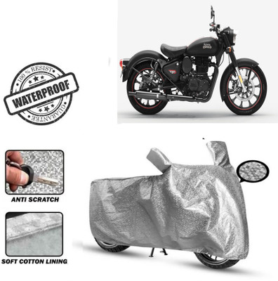 Autoinnovation Waterproof Two Wheeler Cover for Royal Enfield(Bullet 350, Silver)