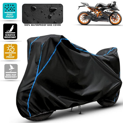Amikan Waterproof Two Wheeler Cover for KTM(RC 125, Black, Blue)