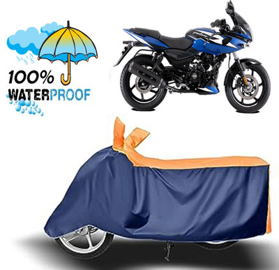 ROYAL AUTO MART Waterproof Two Wheeler Cover for Bajaj(Pulsar 220F, Blue, Orange)