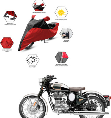 FurniGully Two Wheeler Cover for Royal Enfield(Classic Chrome, Black, Red)