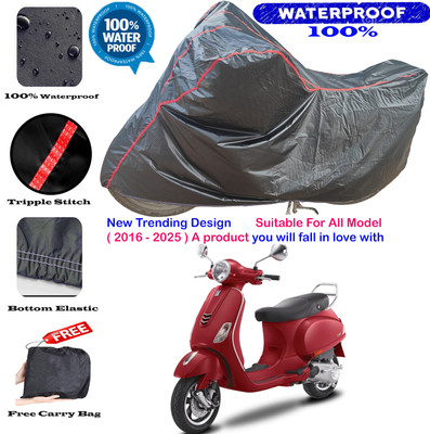 AutoGalaxy Waterproof Two Wheeler Cover for Vespa(VXL 125 BS6, Black, Red)
