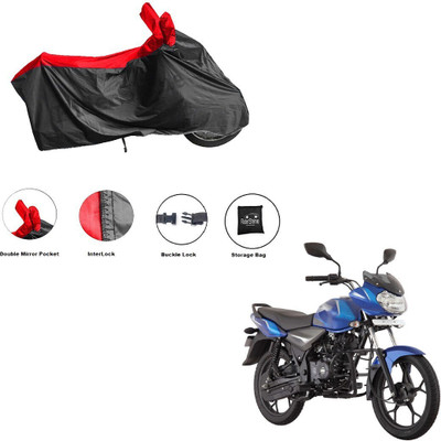 RiderShine Two Wheeler Cover for Bajaj(Discover 110, Black, Red)