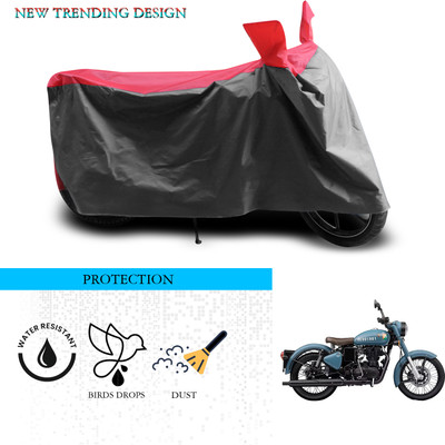 SnehaSales Waterproof Two Wheeler Cover for Royal Enfield(Classic 350 Signals, Grey, Red)