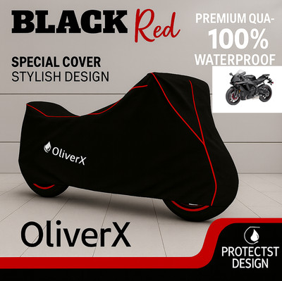 OliverX Waterproof Two Wheeler Cover for Yamaha(YZF R1M BS6, Black, Red)