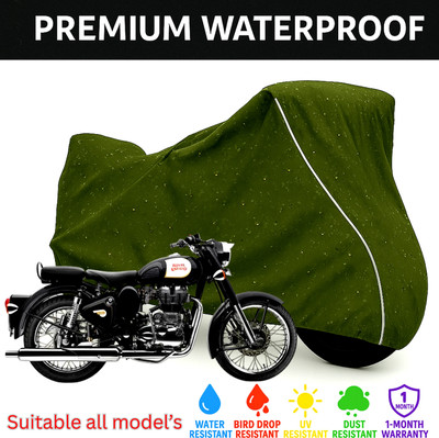 pocket bazar Waterproof Two Wheeler Cover for Royal Enfield(350 BS6, Green, White)