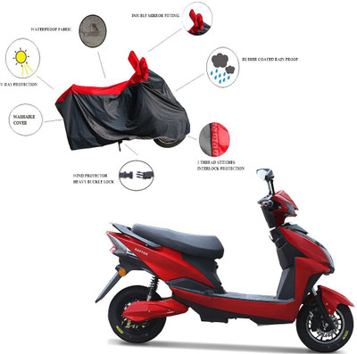 RiderShine Waterproof Two Wheeler Cover for Techo Electra(Raptor, Black, Red)