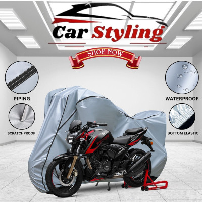 OliverX Waterproof Two Wheeler Cover for TVS(Apache RTR 200 4V, Silver, Black)