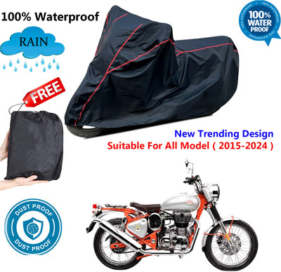AutoGalaxy Waterproof Two Wheeler Cover for Royal Enfield(Bullet Trials 500, Black, Red)
