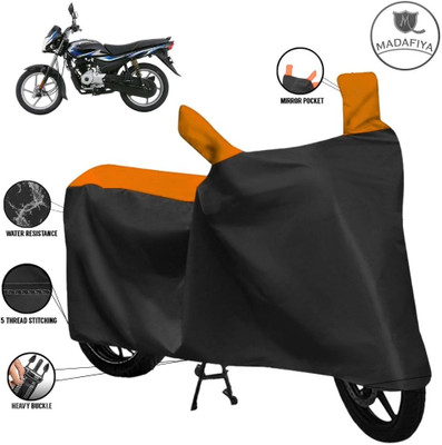 MADAFIYA Waterproof Two Wheeler Cover for Bajaj(Platina 100, Black, Orange)