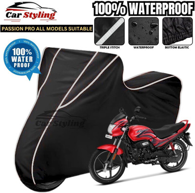 Car Styling Waterproof Two Wheeler Cover for Hero(Passion Pro, Black, White)