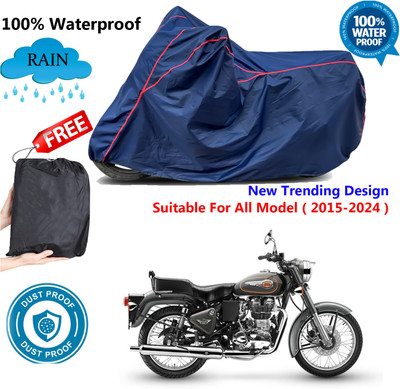 AutoGalaxy Waterproof Two Wheeler Cover for Royal Enfield(Bullet 500, Blue, Red)