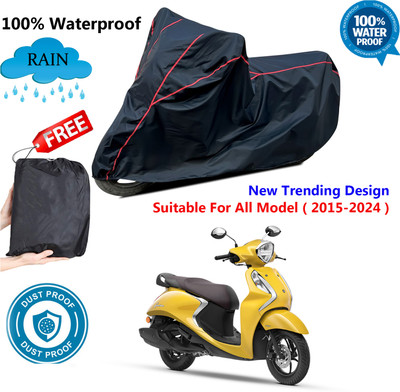 AUTOCAD Waterproof Two Wheeler Cover for Yamaha(Fascino BS6, Black, Red)