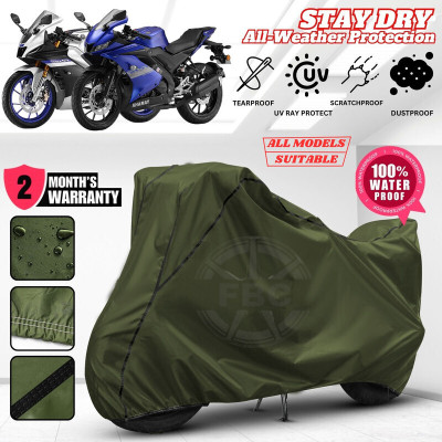 OliverX Waterproof Two Wheeler Cover for Yamaha(R15, Green, Black)