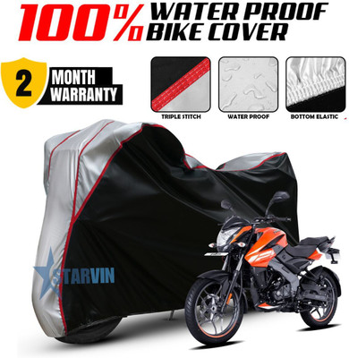 Starvin Waterproof Two Wheeler Cover for Bajaj(Pulsar 125, Black, Silver)