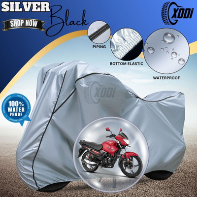 xodi Waterproof Two Wheeler Cover for Hero(Glamour BS6, Silver, Black)