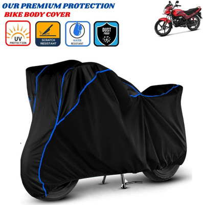 Delphinium Waterproof Two Wheeler Cover for Hero(Passion Plus, Black, Blue)