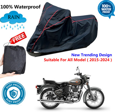 AutoGalaxy Waterproof Two Wheeler Cover for Royal Enfield(Bullet 500, Black, Red)