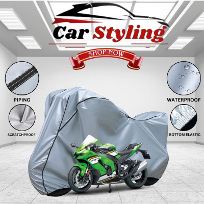 Car Styling Waterproof Two Wheeler Cover for Kawasaki(Ninja ZX 10R BS6, Silver, Black)