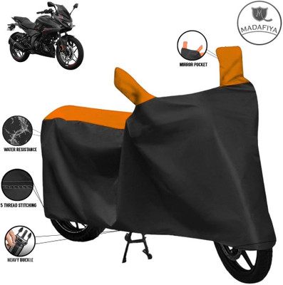 MADAFIYA Waterproof Two Wheeler Cover for Bajaj(Pulsar 250, Black, Orange)