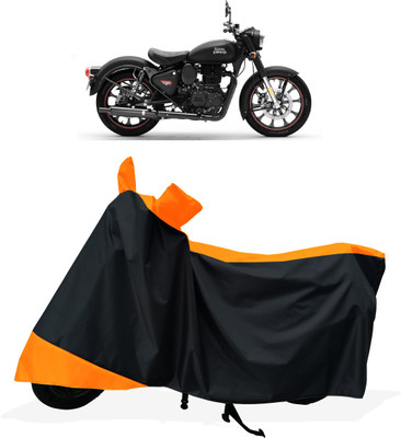 Tricway Two Wheeler Cover for Royal Enfield(Classic Stealth Black BS6, Orange)