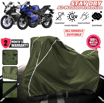 AUTOCAD Waterproof Two Wheeler Cover for Yamaha(R15, Green, White)