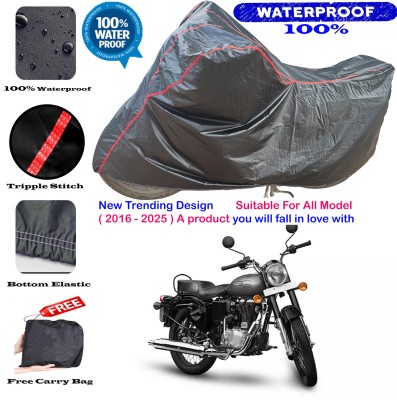 OliverX Waterproof Two Wheeler Cover for Royal Enfield(Bullet Electra Twinspark, Black, Red)