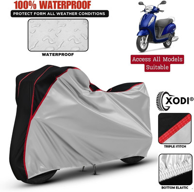 xodi Waterproof Two Wheeler Cover for Suzuki(Access, Silver, Black)
