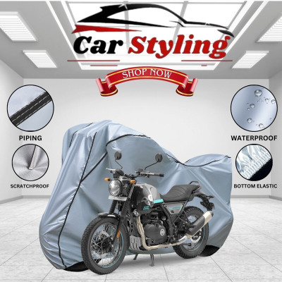 Car Styling Waterproof Two Wheeler Cover for Royal Enfield(Scrambler, Silver, Black)
