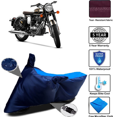 MISSION COLLECTION Waterproof Two Wheeler Cover for Royal Enfield(Classic Chrome, Blue)