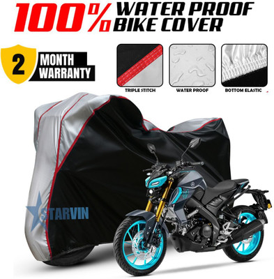 Starvin Waterproof Two Wheeler Cover for Yamaha(MT 15 New BS6, Black, Silver)