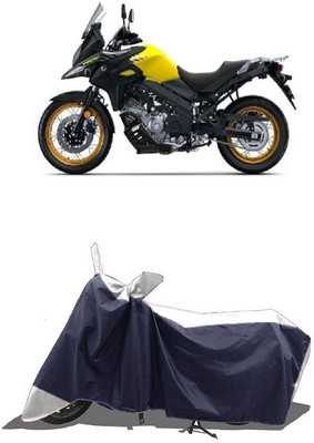 SUGASHRI Waterproof Two Wheeler Cover for Suzuki(V-Strom 650 XT, White, Blue)